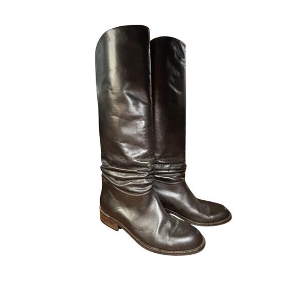 Angela Falconi Tall Boots Black Leather Slouchy Made in Italy Riding boots sz 9B - Picture 1 of 9